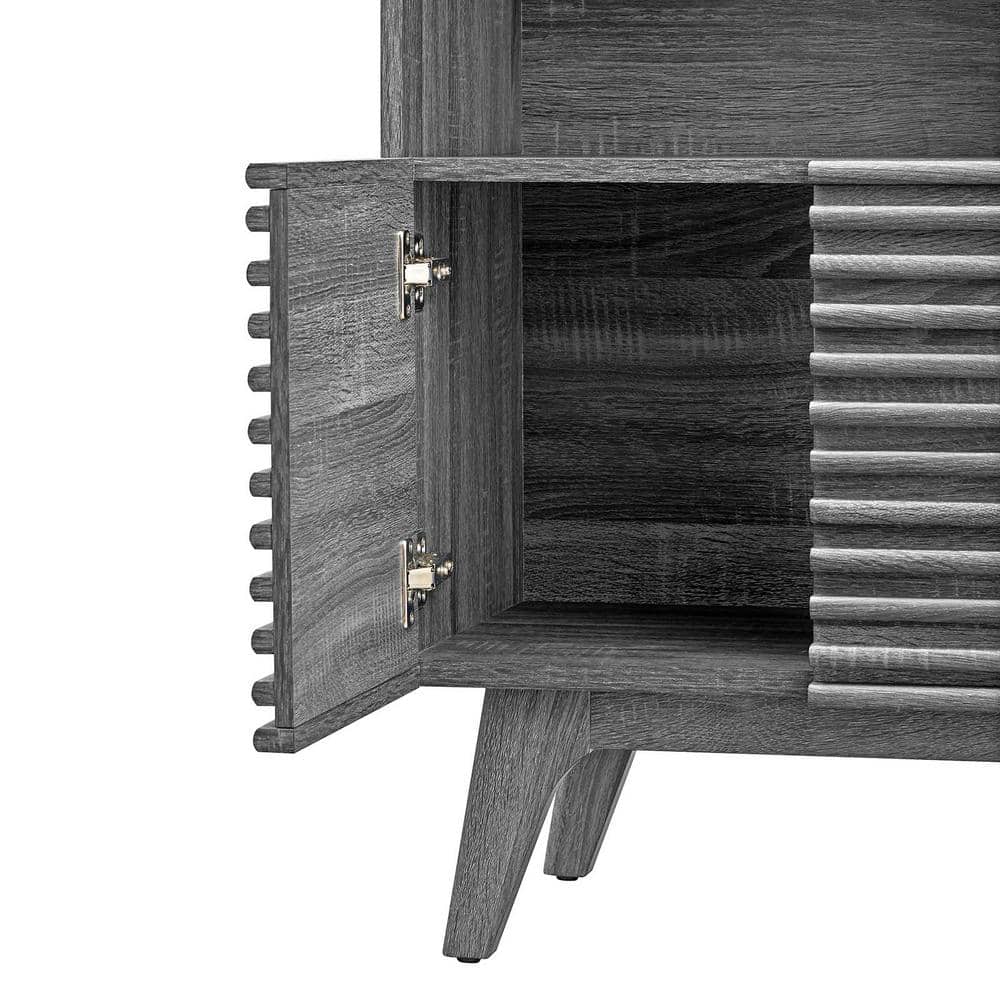 Charcoal Wood Mid-Century Modern Display Cabinet Bookshelf