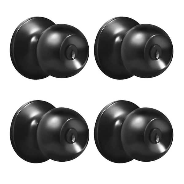 Premier Lock Matte Black Entry Door Knob with 8 KW1 Keys Keyed Alike (4-Pack)