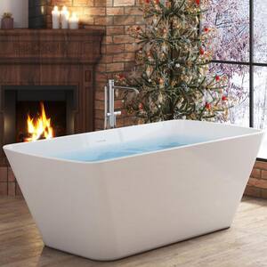 67 in. Acrylic Freestanding Bathtub Soaking Tub Flat Bottom with Drain Included in Glossy White