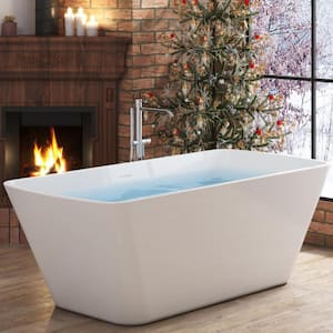 67 in. x 31 in. Acrylic Freestanding Double Slipper Soaking Bathtub in White with Overflow and Drain Included