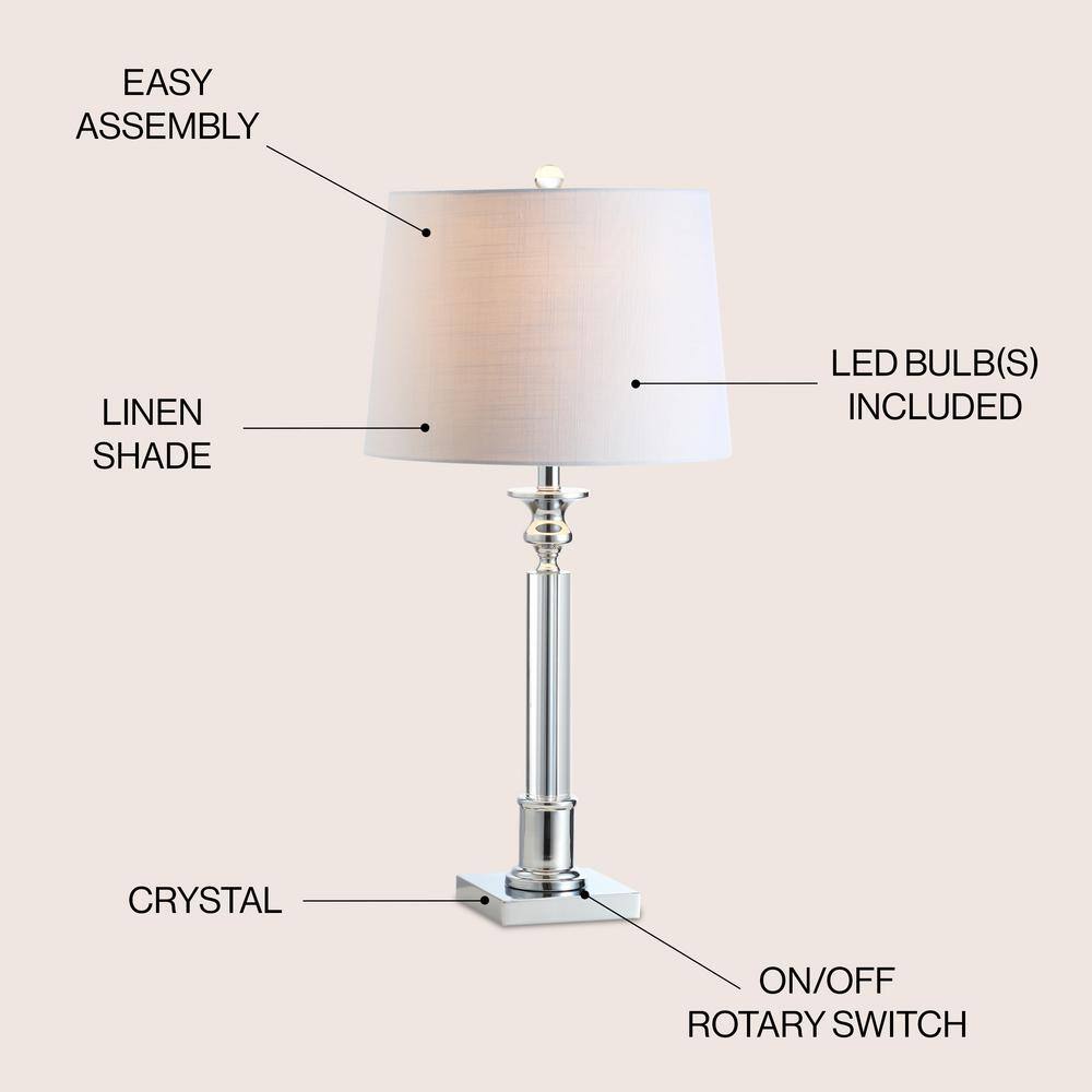 Dean 28" White Linen Shade Chrome Crystal Table Lamp