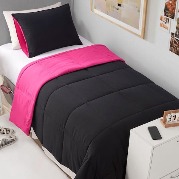 The Sheet Lab Box Stitch Reversible 3-Piece Black/Hot Pink Solid