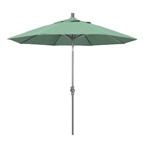 9 ft. Hammertone Grey Aluminum Market Patio Umbrella with Collar Tilt Crank Lift in Spa Pacifica