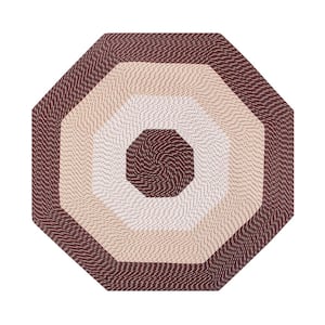 Country Stripe Braid Collection Brown Stripe 96" Octagonal 100% Polypropylene Reversible Area Rug