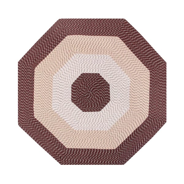 Better Trends Country Stripe Braid Collection Brown Stripe 96" Octagonal 100% Polypropylene Reversible Area Rug
