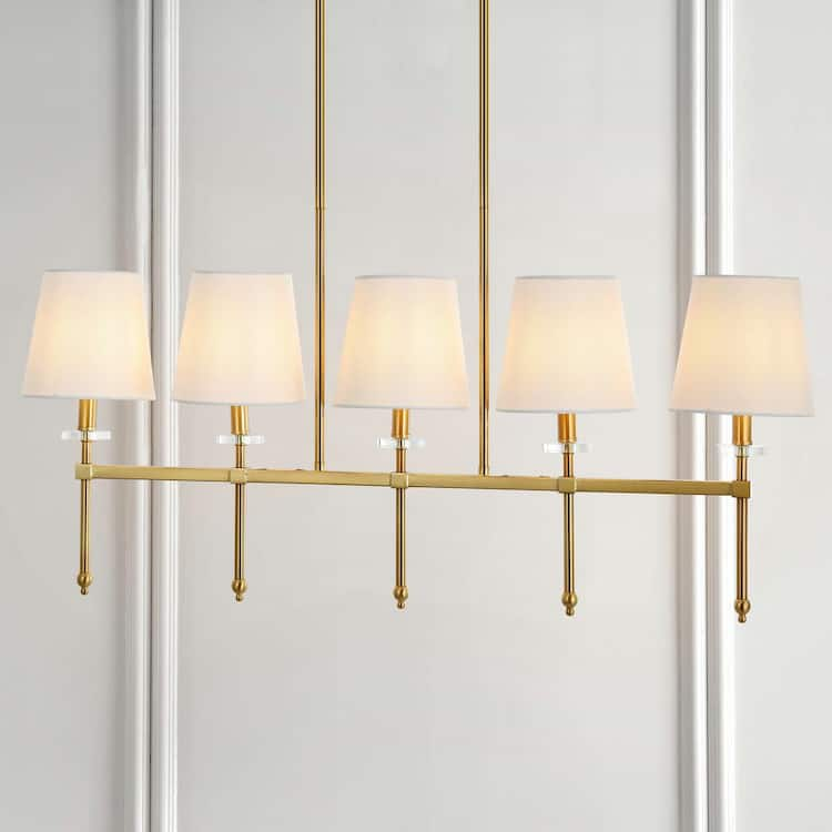 JONATHAN Y Sophie 38.5 in. 5-Light Modern Midcentury Iron Linear LED Pendant, Brass Gold