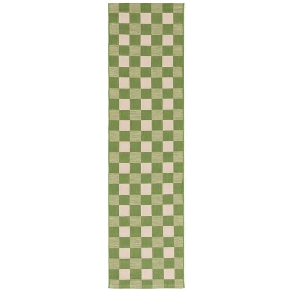 Courtyard Green/Sage 2 ft. x 5 ft. Checkered Indoor/Outdoor Runner Rug