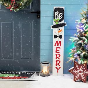 42.00 in. H Wooden Snowman Porch Sign - MERRY