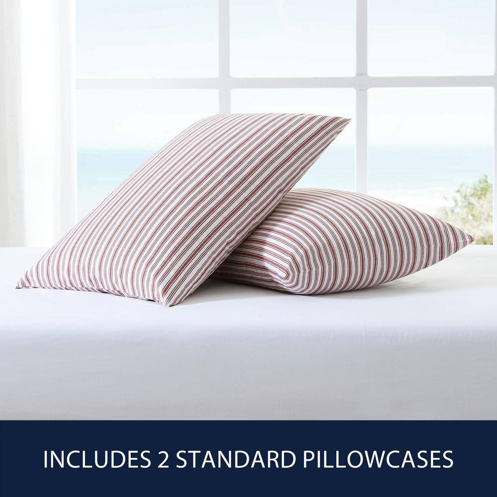 Red and White Striped Cotton Standard Pillowcase Set