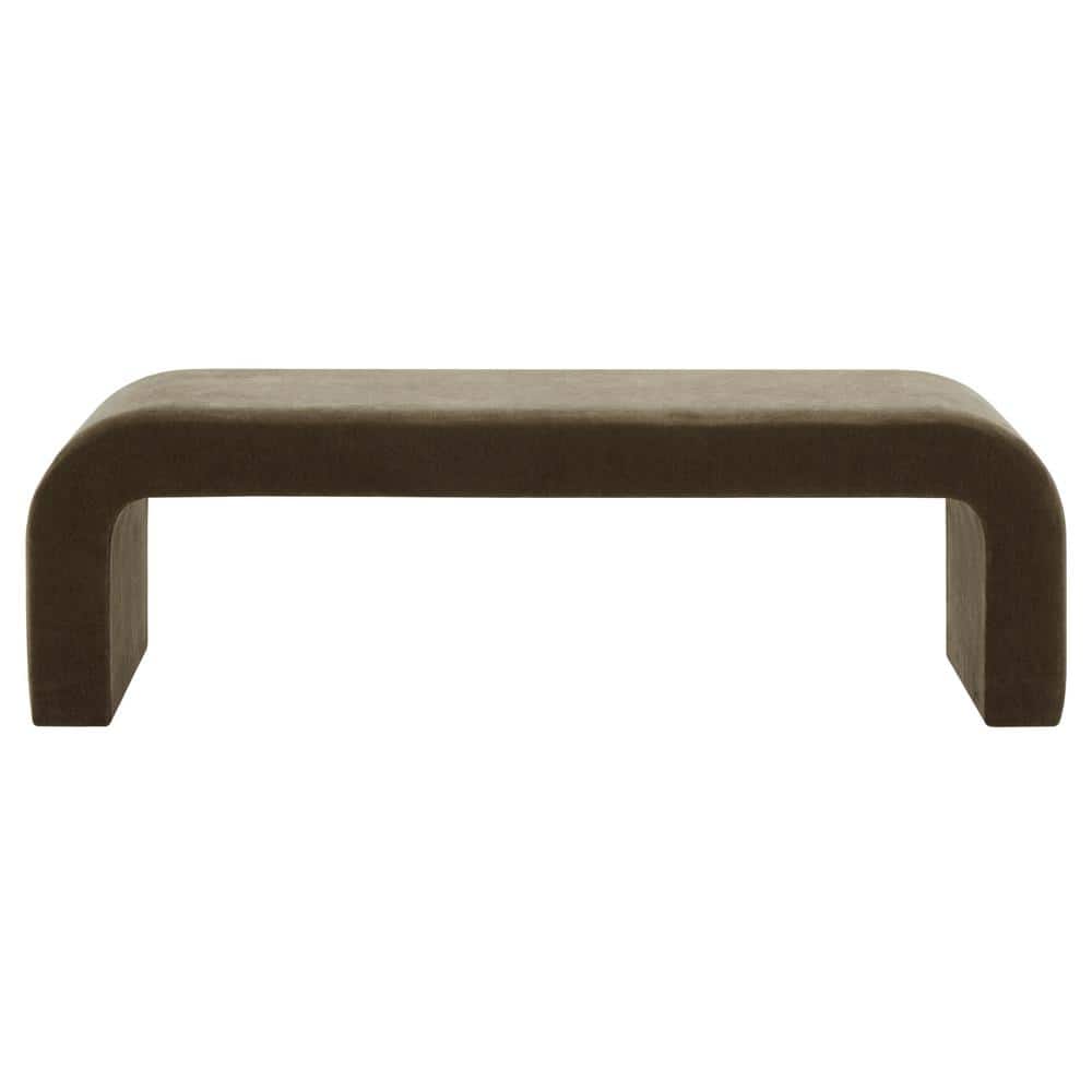 Caralynn Dark Olive Green Velvet Modern Bench with Storage