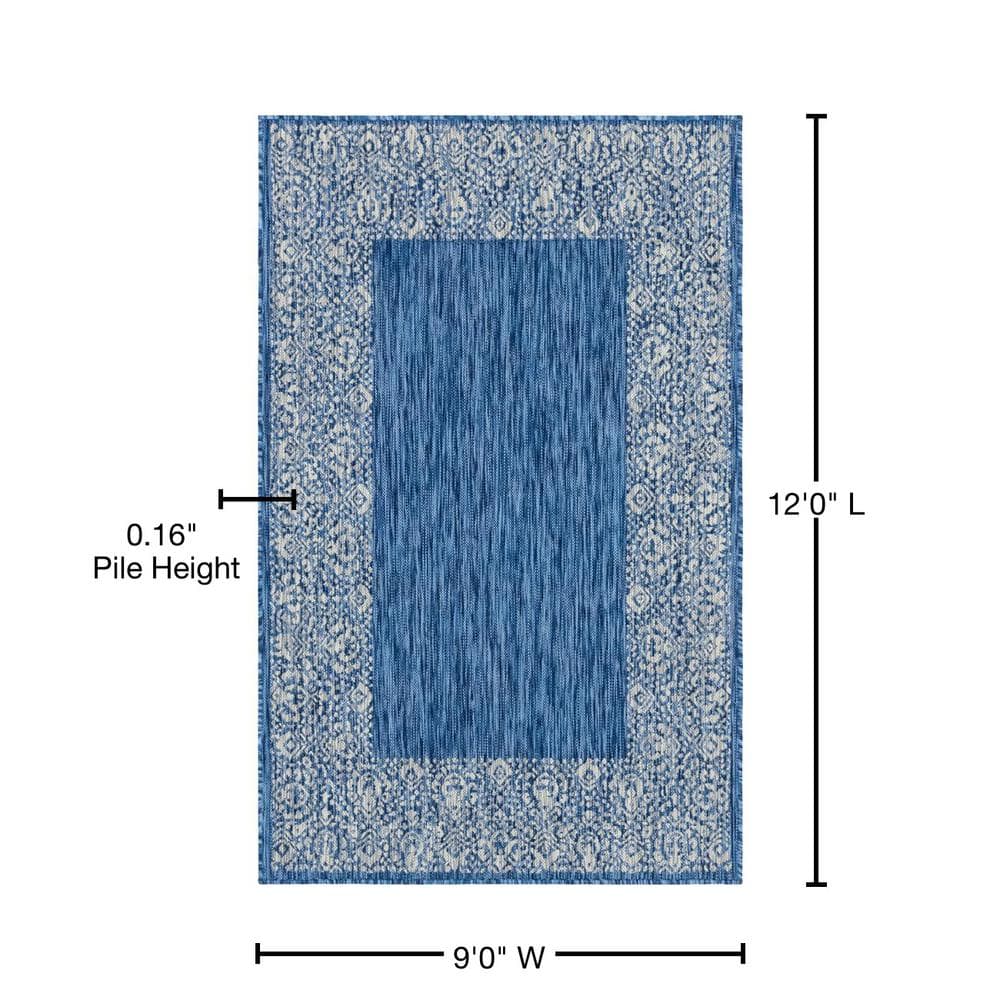 Blue Rectangular 9' x 12' Stain-Resistant Outdoor Rug