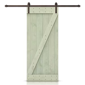 20 in. x 84 in. Z Sage Green Stained DIY Knotty Pine Wood Interior Sliding Barn Door with Hardware Kit
