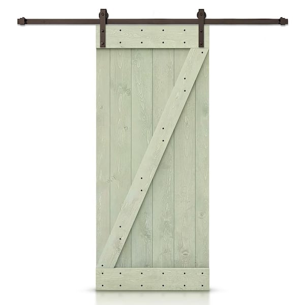 CALHOME 28 in. x 84 in. Z Sage Green Stained DIY Knotty Pine Wood Interior Sliding Barn Door with Hardware Kit