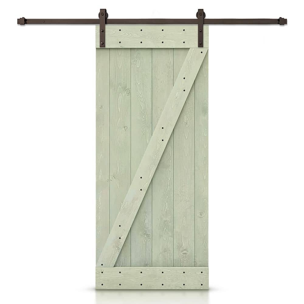 34 in. x 84 in. Z Sage Green Stained DIY Knotty Pine Wood Interior Sliding Barn Door with Hardware Kit price history on PriceWatchPro