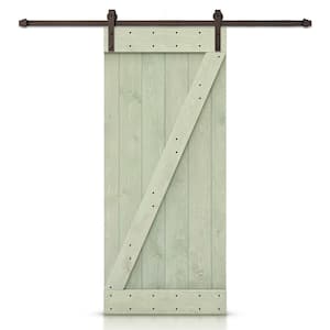 34 in. x 84 in. Z Sage Green Stained DIY Knotty Pine Wood Interior Sliding Barn Door with Hardware Kit