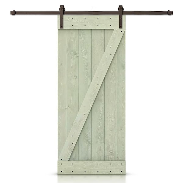 CALHOME 48 in. x 84 in. Z Sage Green Stained DIY Knotty Pine Wood Interior Sliding Barn Door with Hardware Kit