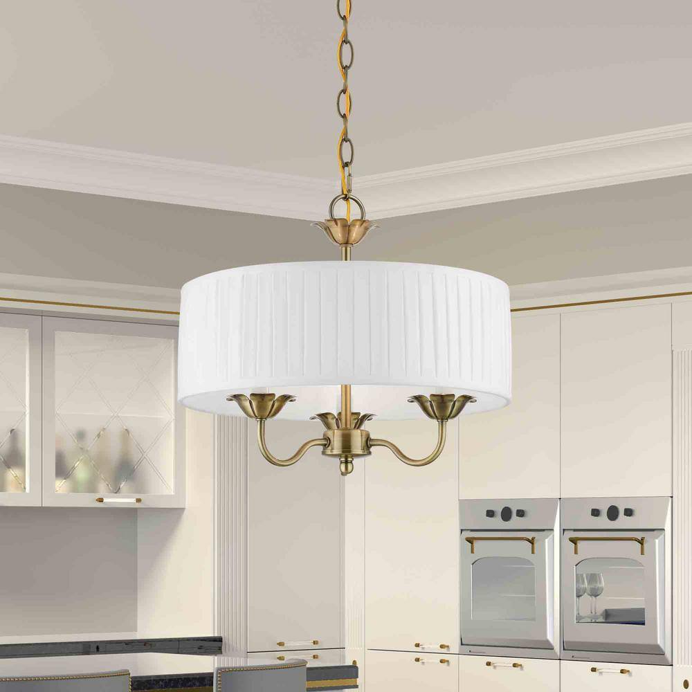 Edinburgh Antique Brass 3-Light Drum Pendant with Pleated Shade