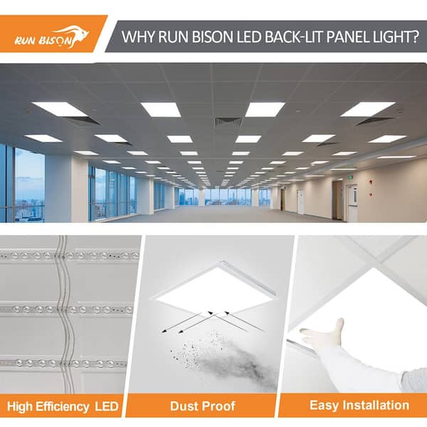 RUN BISON 2 ft. x 2 ft. White 2200/3300/4400 Lumens Integrated LED Panel-Light Troffer-Light, 3500/4000/5000K (4-Pack)