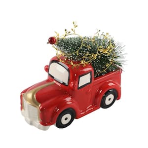 10 in. L x 7 in. H Ceramic Christmas Tree Truck in Red