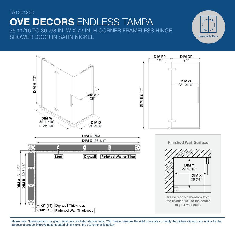 Tampa Satin Nickel Frameless Rectangle Shower Kit