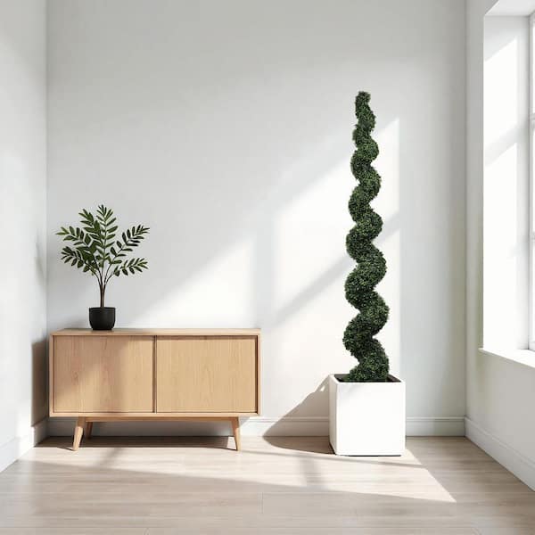 7 ft. Artificial Spiral Topiary Tree, Faux Boxwood Twisted Potted