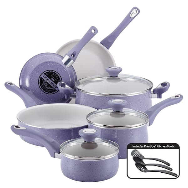 Farberware New Traditions 12-Piece Aluminum Ceramic Nonstick Cookware Set in Lavender Speckle