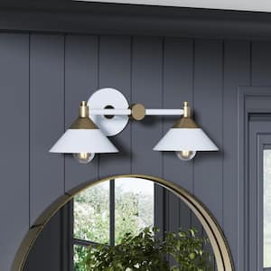 Frank White Wall Mount 19 in. 2-Lights Bathroom Vanity Light Fixture with Farmhouse Vintage Sconce and Metal Shades
