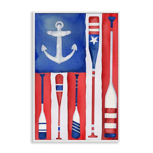Stupell Industries Americana Oar Flag by Paul Brent White Framed Typography Giclee Art Print 30 in. x 20 in.