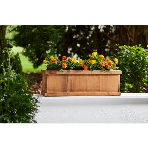 Brooklin Medium Cedar Brown Wood Planter Box with Drainage Holes (28 in. L x 9 in. W x 9 in. H)