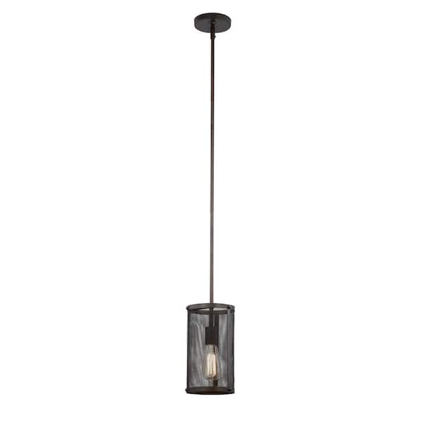 Bel Air Lighting Mesh 1-Light Oil Rubbed Bronze Hanging Mini Pendant Light Fixture with Metal Shade