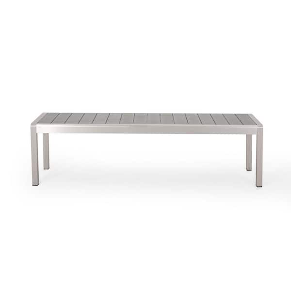 Noble House Cape Coral 16 in. 3-Person Silver Aluminum Outdoor Patio Dining Bench