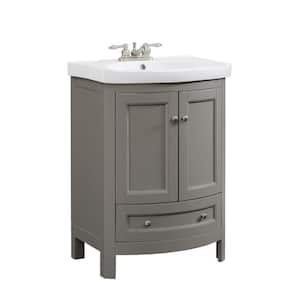 24 in. W x 18 in. D x 34 in. Wood Gray Vanity with White Vitreous China Vanity Top and Basin