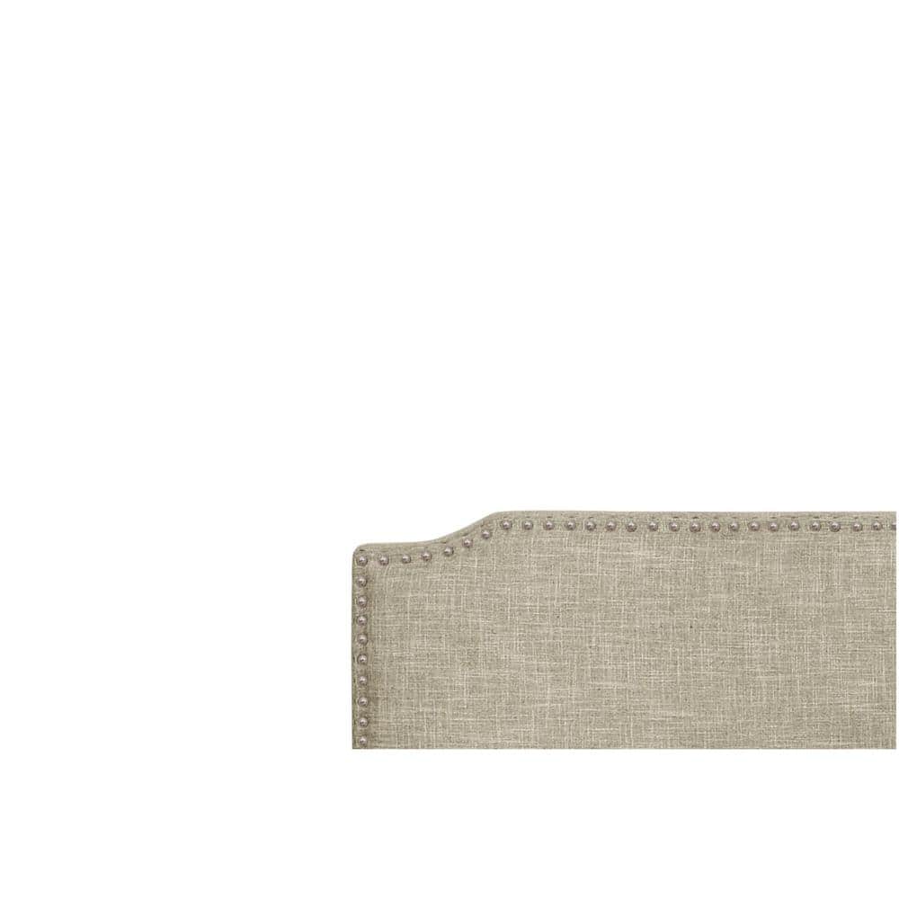 Beige Full Upholstered Linen Panel Bed with Nailhead Trim