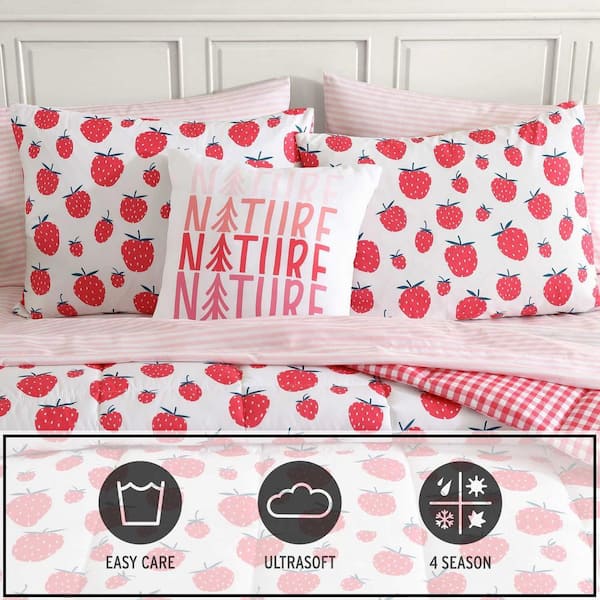 Nautica Strawberry Field 3-Piece White/Pink/Green Microfiber Twin
