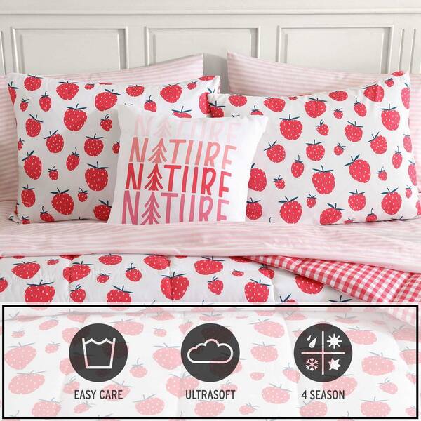 Nautica Strawberry Field 4-Piece White/Pink/Green Microfiber Full