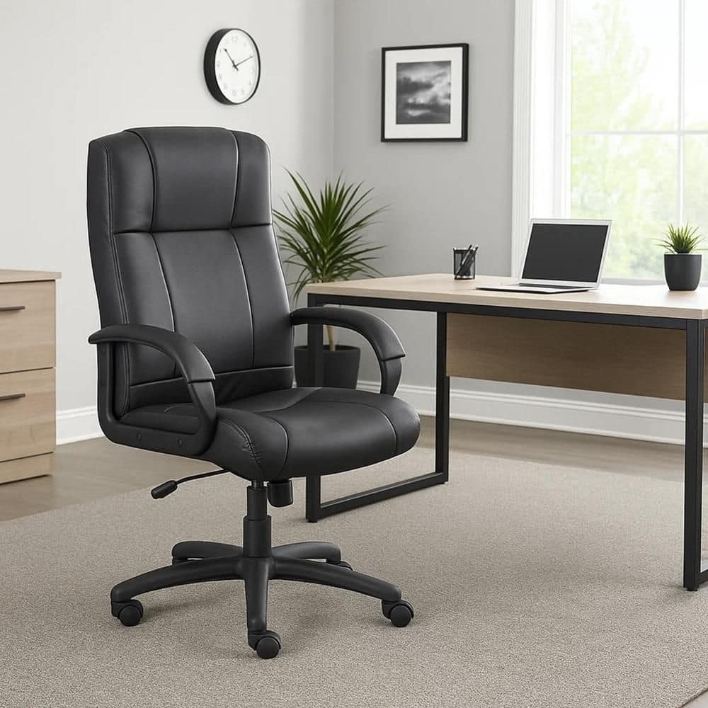 Ruia Vinyl Lumbar Support Office Executive Chair in Black with Arms