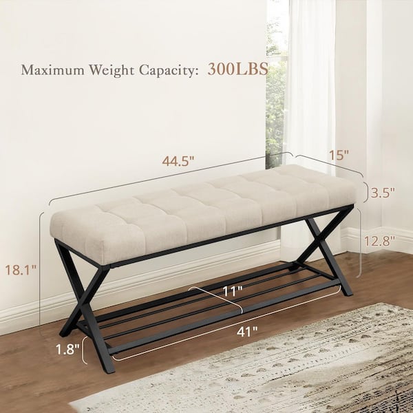 Ruikia 44.5 in. Beige Linen Storage Bench with Metal Legs for End of Bed or Entryway