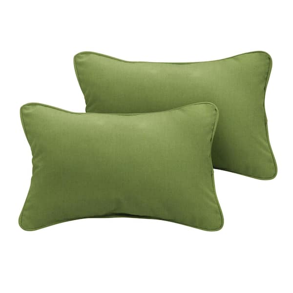 SORRA HOME Sunbrella Cilantro Green Rectangular Outdoor Corded Lumbar Pillows (2-Pack)