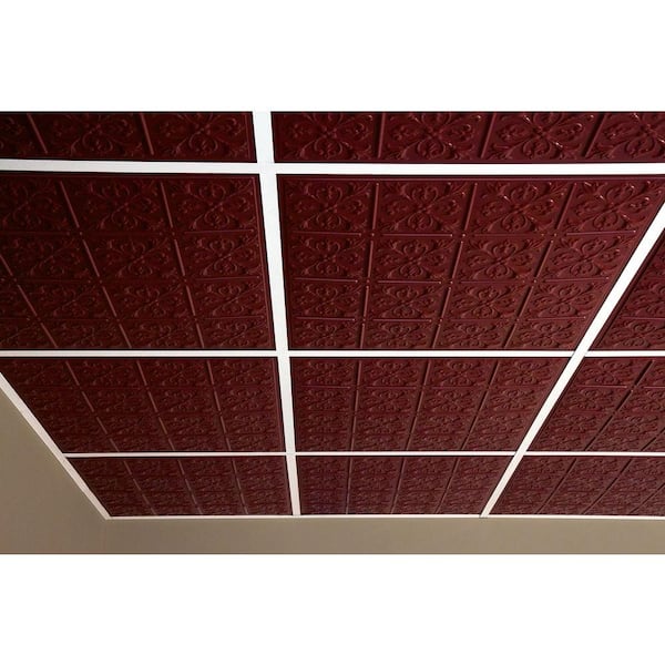 Fleur-de-lis Merlot 2 ft. x 2 ft. Lay-in or Glue-up Ceiling Panel (Case of 6)