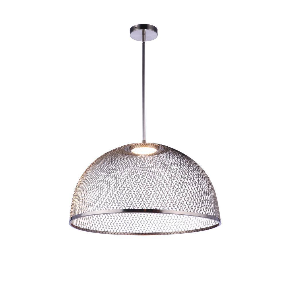 Brushed Polished Nickel Mesh Dome LED Pendant Light