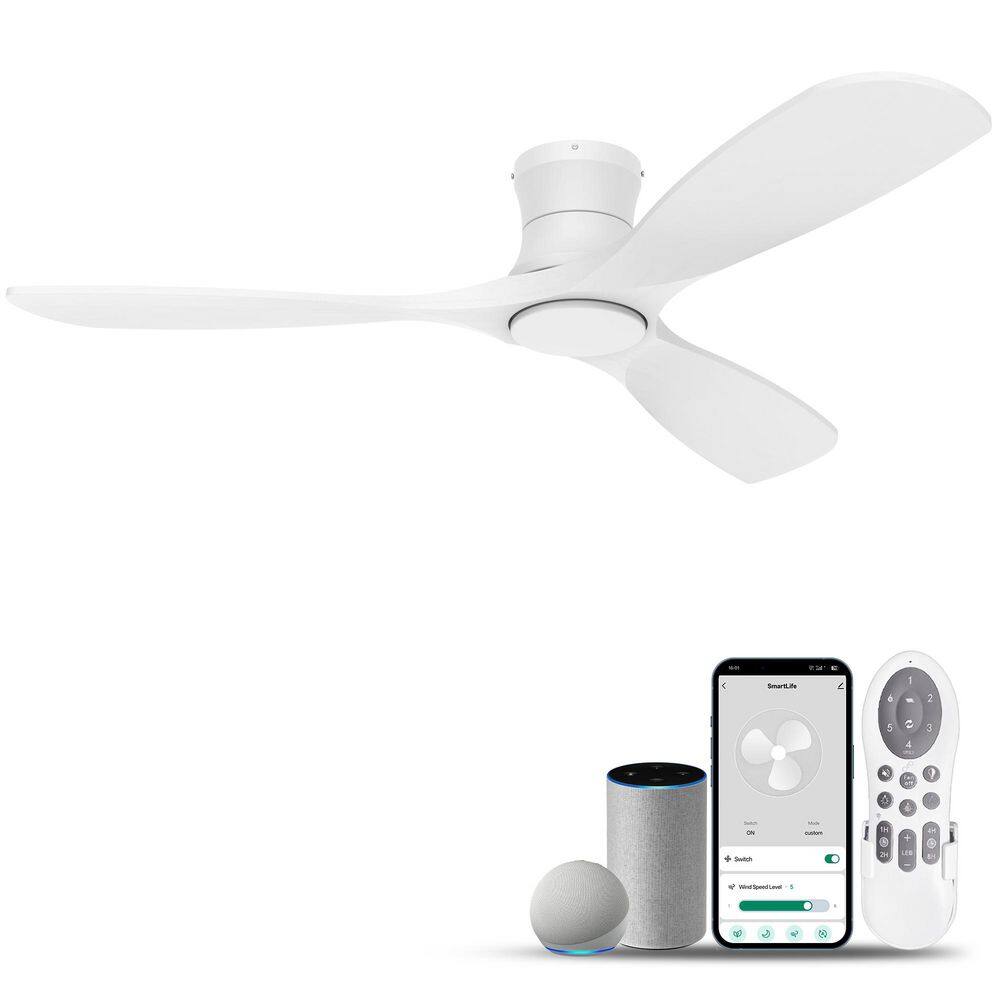 52 in.Smart Outdoor Indoor Wood White Flush Mount Ceiling Fans with Lights Remote,WIFI Alexa App workable,Quiet DC Motor price history on PriceWatchPro