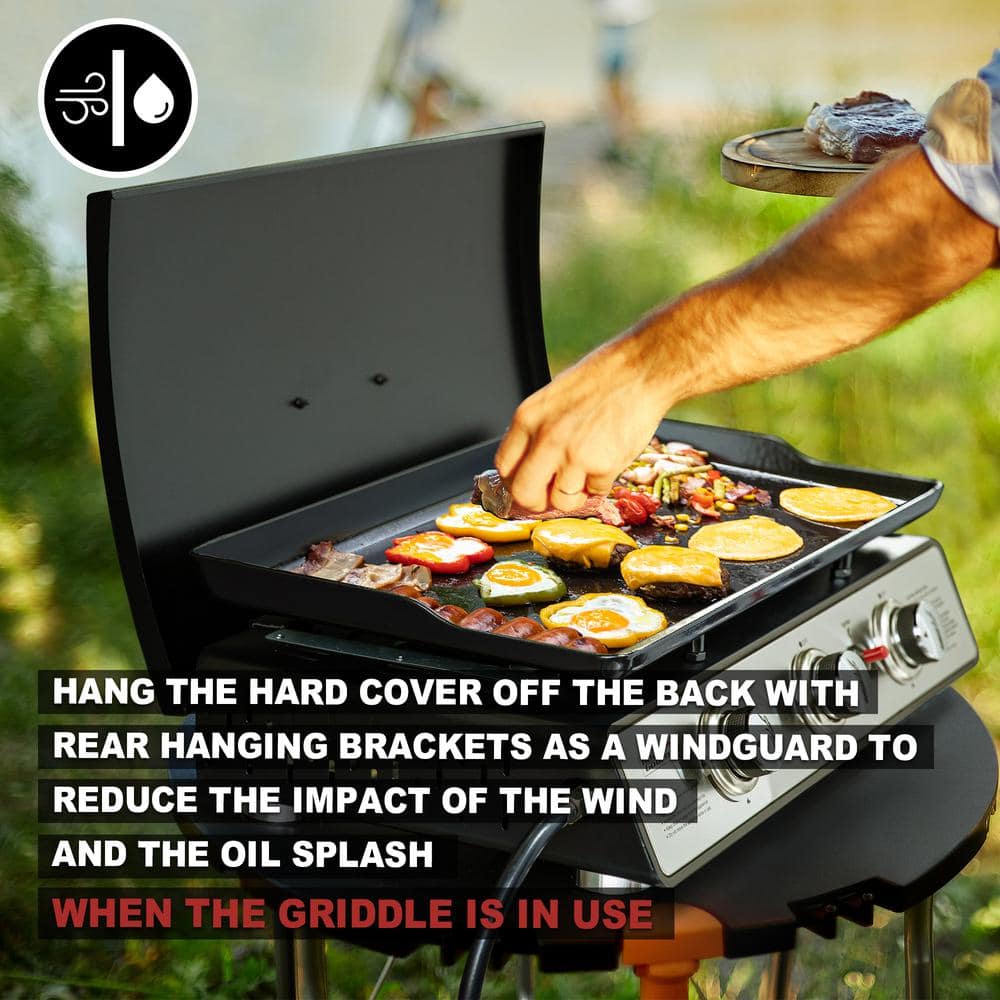 Black Steel 24-Inch Griddle Hard Cover with Rear Brackets