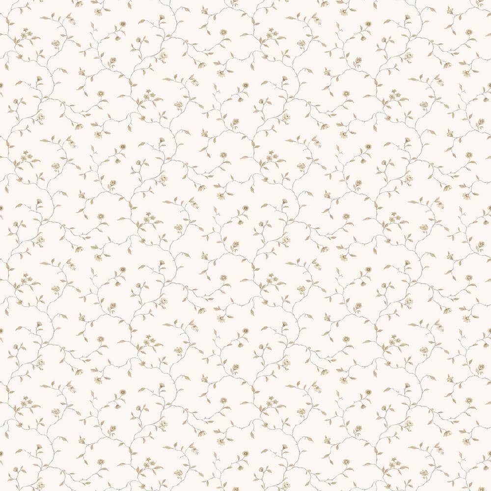 Beige Cream Vinyl Floral Vine Design Wallpaper Roll