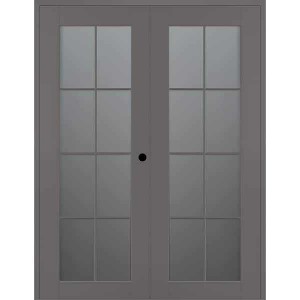 Belldinni Vana 8-Lite 48 in. x 96 in. Left Active 8-Lite Frosted Glass Gray Matte Wood Composite Double Prehung Interior Door