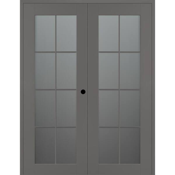 Belldinni Vona 8-Lite 48 in. x 84 in. Left Active 8-Lite Frosted Glass Gray Matte Wood Composite Double Prehung Interior Door