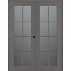 Vana 8-Lite 72 in. x 96 in. Left Active 8-Lite Frosted Glass Gray Matte Wood Composite Double Prehung Interior Door