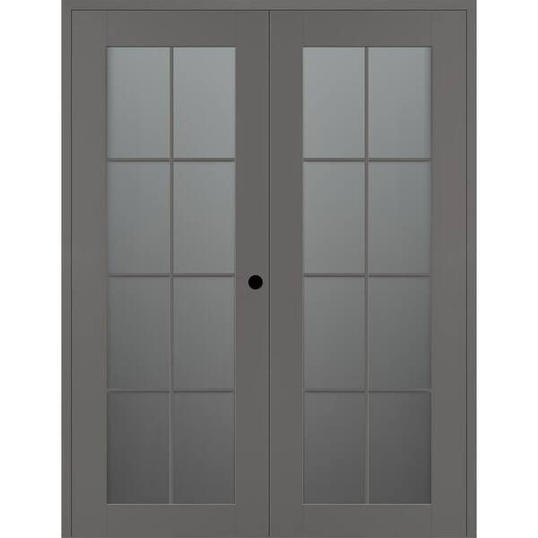 Belldinni Vana 8-Lite 72 in. x 96 in. Left Active 8-Lite Frosted Glass Gray Matte Wood Composite Double Prehung Interior Door
