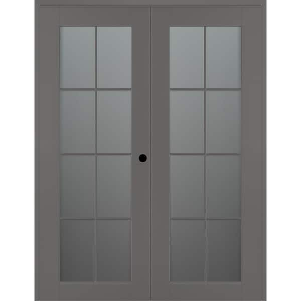 Belldinni Vana 8-Lite 72 in. x 96 in. Left Active 8-Lite Frosted Glass Gray Matte Wood Composite Double Prehung Interior Door