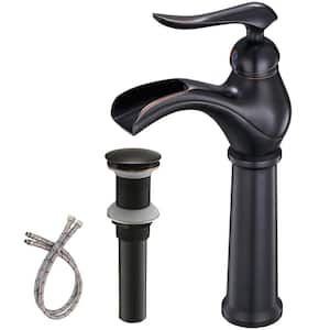 Waterfall Single Hole Single Handle Bathroom Vessel Sink Faucet With Pop Up Drain in Oil Rubbed Bronze