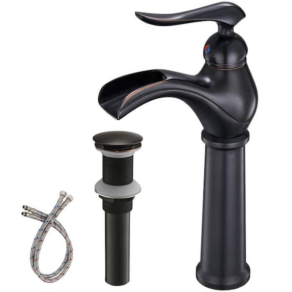 BWE Waterfall Single Hole Single Handle Bathroom Vessel Sink Faucet With Pop Up Drain in Oil Rubbed Bronze